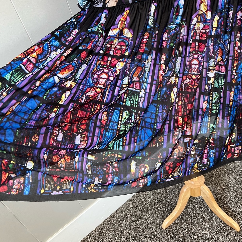 Blackmilk Stained-Glass Print Mini Dress in Black, Blue, Red - Picture 2 of 8